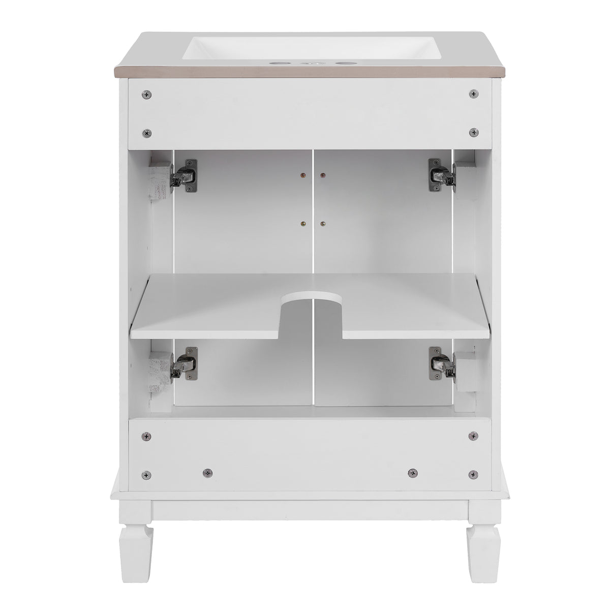24" Bathroom Vanity with Sink, French Style Bathroom Vanity with Carved Legs & Drawer, Adjustable Shelf, Back Cutout for Plumbing, Soft Close Door,White