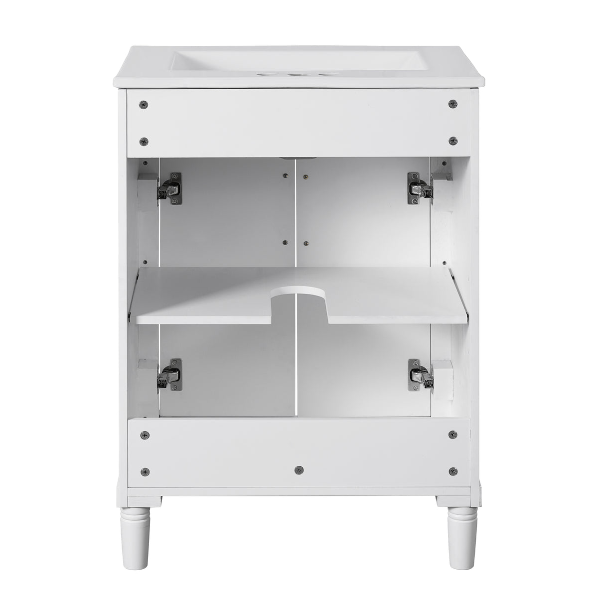24" Bathroom Vanity with Sink, Modern Bathroom Vanity with Half-Moon Ceramic Sink for 4" Faucet, Adjustable Shelf & Painted Finish, for Small Bathroom,White