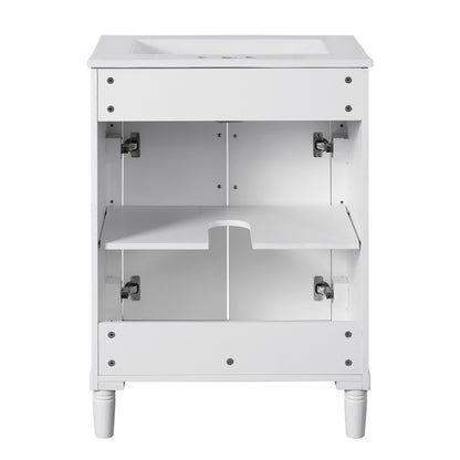 24" Bathroom Vanity with Sink, Modern Bathroom Vanity with Half-Moon Ceramic Sink for 4" Faucet, Adjustable Shelf & Painted Finish, for Small Bathroom,White