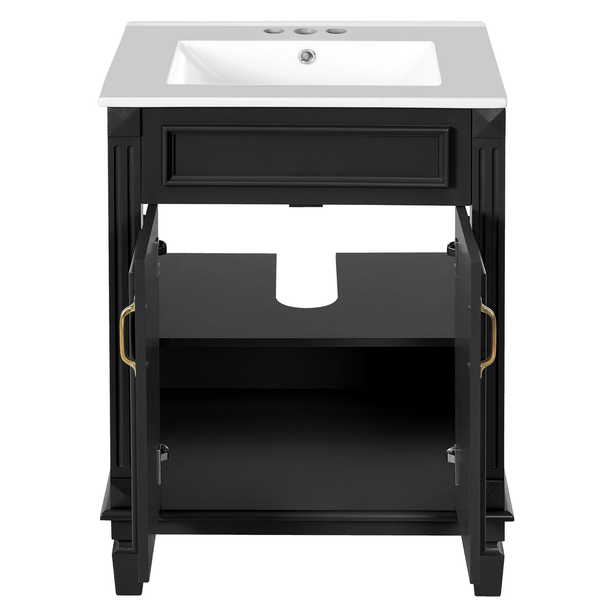 24" Bathroom Vanity with Sink, French Style Bathroom Vanity with Carved Legs & Drawer, Adjustable Shelf, Back Cutout for Plumbing, Soft Close Door,Black
