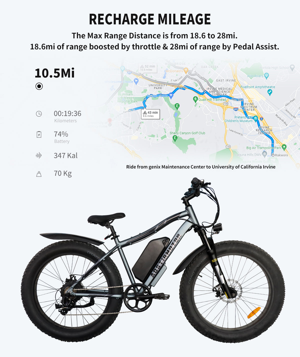 1000W 26 inch Fat Tire AOSTIRMOTOR Electric Mountain Bike 31 mph 48V 20AH Removable Lithium Battery With Rack