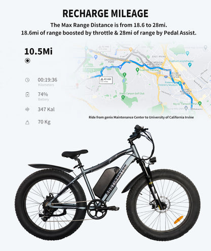 1000W 26 inch Fat Tire AOSTIRMOTOR Electric Mountain Bike 31 mph 48V 20AH Removable Lithium Battery With Rack