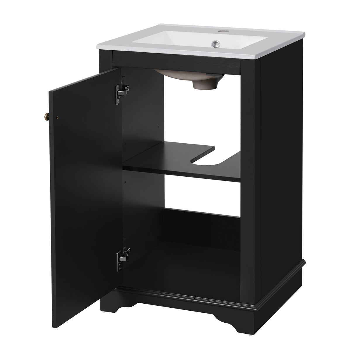 20" Shaker Style Bathroom Vanity with Sink, Small Bathroom Vanity Cabinet with Integrated Ceramic Sink, Soft Close Door, Solid Wood & MDF,Black