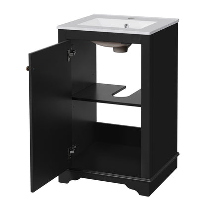 20" Shaker Style Bathroom Vanity with Sink, Small Bathroom Vanity Cabinet with Integrated Ceramic Sink, Soft Close Door, Solid Wood & MDF,Black