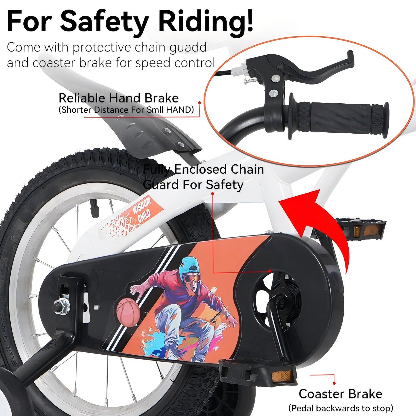18 inch kids bike with training wheels,stand Adjustable saddle Suitable for boys and girls aged 5-10 years, tall Height 45-57 inch