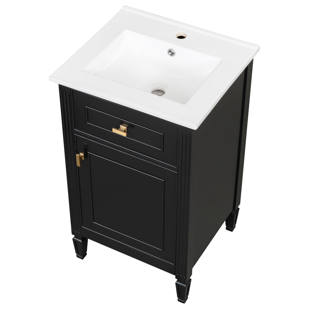 20" Bathroom Vanity with Sink, Small Freestanding Bathroom Vanity Cabinet with Tilt-Out Drawer & Adjustable Shelf, Soft Close Door, Gold Knobs,Black