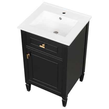 20" Bathroom Vanity with Sink, Small Freestanding Bathroom Vanity Cabinet with Tilt-Out Drawer & Adjustable Shelf, Soft Close Door, Gold Knobs,Black