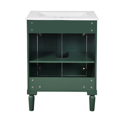 24" Bathroom Vanity with Sink, Modern Bathroom Vanity Cabinet with Enclosed Storage Door, 32mm Faucet Hole Ceramic Basin, Easy Assembly,Green