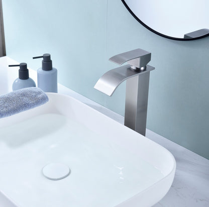 Bathroom Single Hole or Three Hole Vessel Sink Faucet Brushed Nickel Single Handle With Deck Plate and Pop-up Drain W928P225118