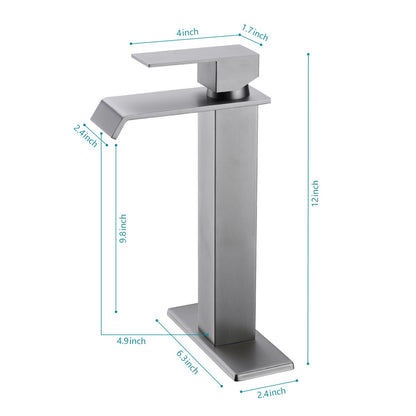 Bathroom Single Hole or Three Holes Vessel Sink Faucet Brushed Nickel Single Handle With Deck Plate and Pop-up Drain W928P225281