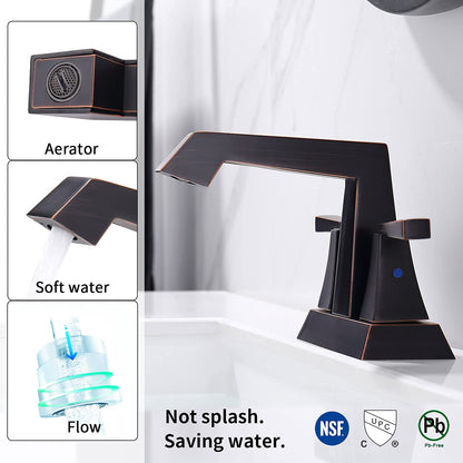 Bathroom Widespread Three Hole Sink Faucet Oil Rubbed Bronze Two Handles With Pop-up Drain T3177P277477