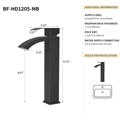 Bathroom Single Hole Vessel Sink Waterfall Faucet Matte Black Single Handle B2724P262885