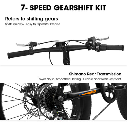 20" Fat Tire Bike for Boys & Girls, Fits Riders 48"-60" Tall, 7-Speed Mountain Bicycle with Dual Disc Brakes, Front Suspension Fork, High-Carbon Steel Frame, 20x4.0 Wide Tires