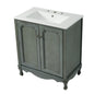 31" Bathroom Vanity with Sink, Antique Bathroom Vanity with Rectangular Ceramic Sink & Tip-Out Tray, Rubber Wood Legs, Soft Close Door,Antique blue green