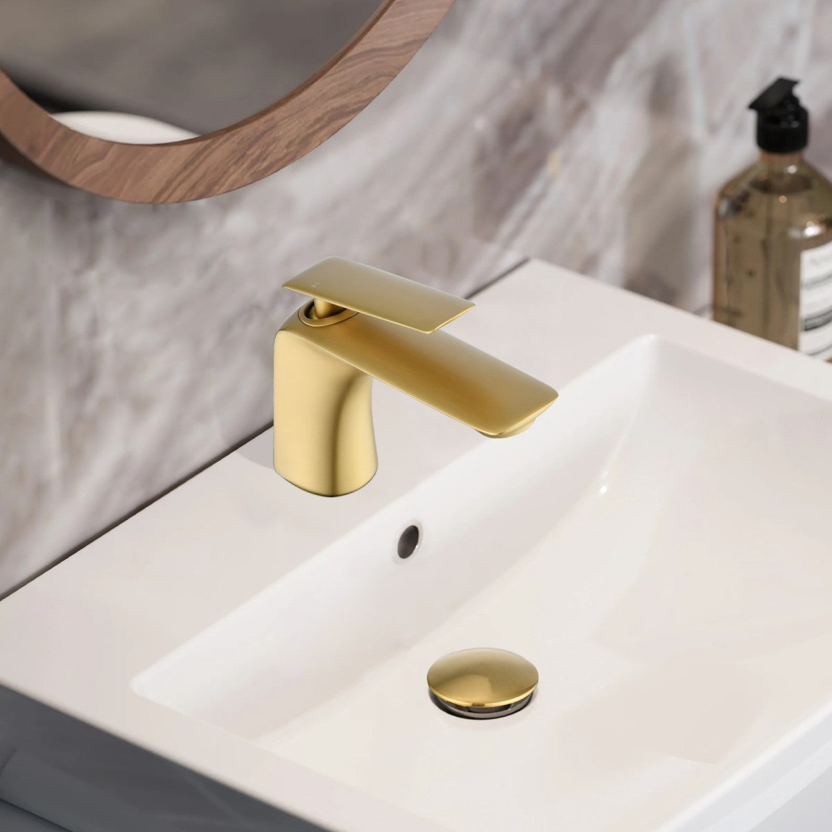 Bathroom Single Hole Sink Faucet Gold Single Handle With Pop-up Drain W1224P227855