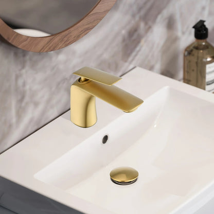 Bathroom Single Hole Sink Faucet Gold Single Handle With Pop-up Drain W1224P227855
