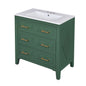 30" Bathroom Vanity with Sink, Black Bathroom Vanity with 3 Drawers & Carved Detail, Ceramic Sink for 4" Centerset Faucet with Overflow, Solid Pine Wood Frame,Green