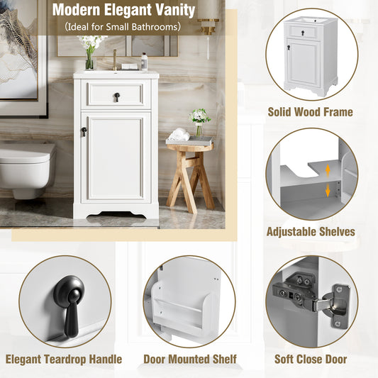 20" Bathroom Vanity with Sink, Classic Modern Bathroom Vanity Cabinet with U-Shaped Adjustable Shelf & Door Rack, Soft Close Door, Aluminum Handle,White