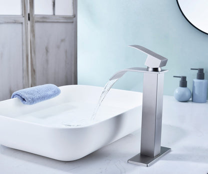 Bathroom Single Hole or Three Hole Vessel Sink Faucet Brushed Nickel Single Handle With Deck Plate and Pop-up Drain W928P225118