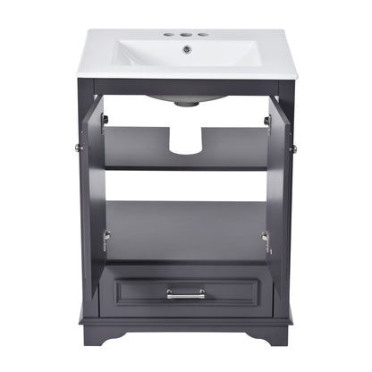 24" Bathroom Vanity with Sink, Modern Bathroom Vanity with White Ceramic Sink & Drawer, 3-Level Adjustable Shelf, Solid Wood Frame, for Small Bathroom,Blue Grey