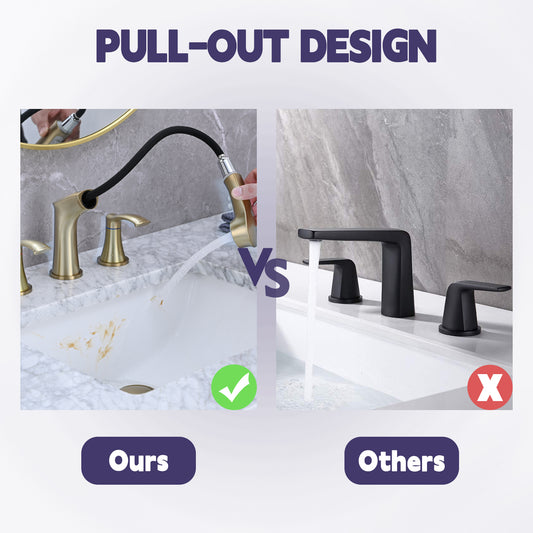 8-Inch Widespread Bathroom Sink Faucet with Pull-Out Sprayer, Brushed Nickel 2-Handle 3-Hole Vanity Faucet, 2 Spray Modes, Pop-Up Drain Included