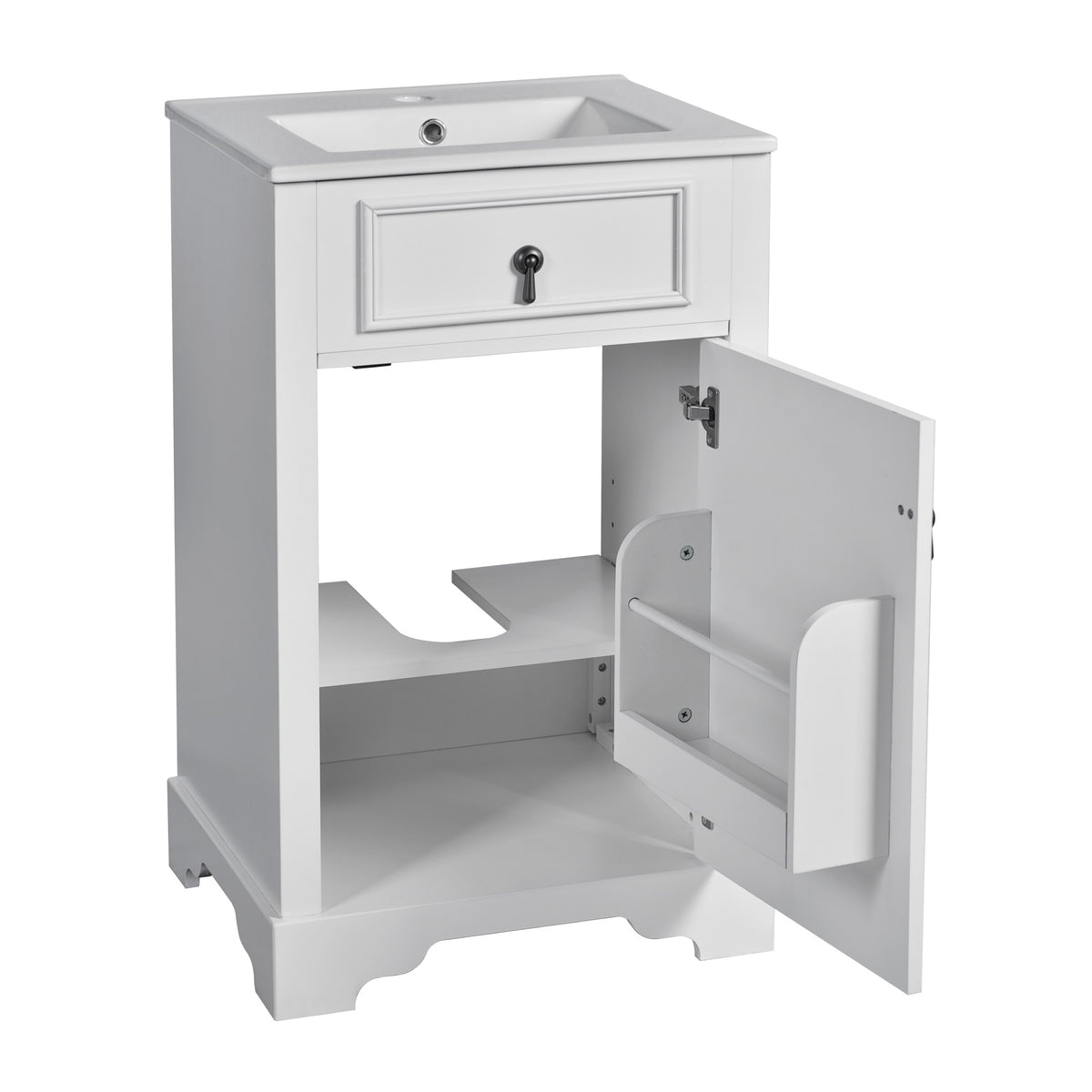 20" Bathroom Vanity with Sink, Classic Modern Bathroom Vanity Cabinet with U-Shaped Adjustable Shelf & Door Rack, Soft Close Door, Aluminum Handle,White