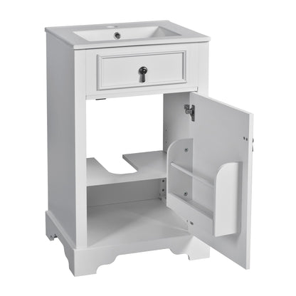 20" Bathroom Vanity with Sink, Classic Modern Bathroom Vanity Cabinet with U-Shaped Adjustable Shelf & Door Rack, Soft Close Door, Aluminum Handle,White