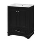 24" Bathroom Vanity with Sink, Modern Bathroom Vanity with White Ceramic Sink & Drawer, 3-Level Adjustable Shelf, Solid Wood Frame, for Small Bathroom,Black