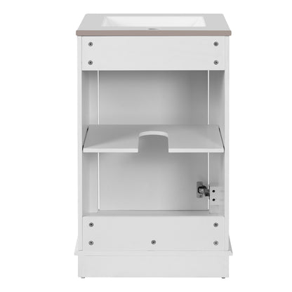 20" Shaker Style Bathroom Vanity with Sink, Small Bathroom Vanity Cabinet with Integrated Ceramic Sink, Soft Close Door, Solid Wood & MDF,White