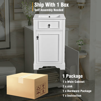 20" Bathroom Vanity with Sink, Classic Modern Bathroom Vanity Cabinet with U-Shaped Adjustable Shelf & Door Rack, Soft Close Door, Aluminum Handle,White