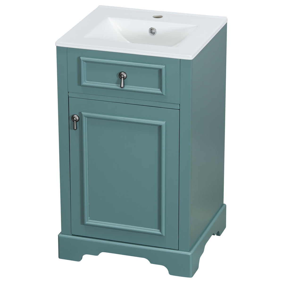 20" Bathroom Vanity with Sink, Classic Modern Bathroom Vanity Cabinet with U-Shaped Adjustable Shelf & Door Rack, Soft Close Door, Aluminum Handle,Green