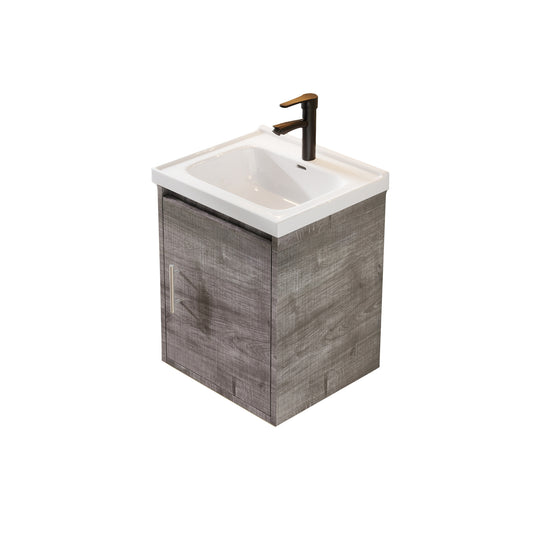 16" Floating Bathroom Vanity with Sink, Modern Wall Mounted Bathroom Vanity with Glossy White Ceramic Sink & Countertop, Soft Close Door, Plywood Storage Cabinet,Oak