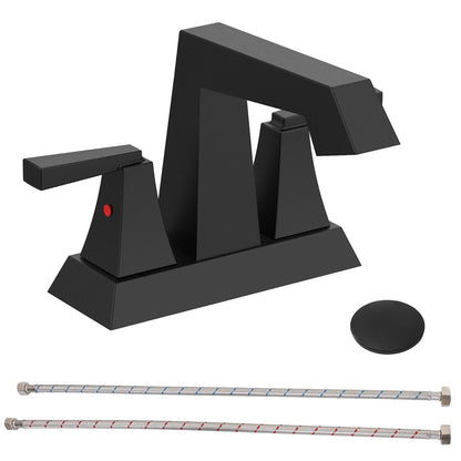 Bathroom Widespread Three Hole Sink Faucet Matte Black Two Handles With Pop-up Drain T3177P277478
