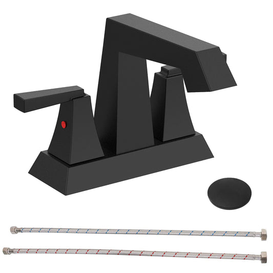 Bathroom Widespread Three Hole Sink Faucet Matte Black Two Handles With Pop-up Drain T3177P277478