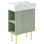 21.6" Bathroom Vanity with Sink, Slim Freestanding Bathroom Vanity Cabinet with Ceramic Sink & Overflow, Gold Metal Legs, Soft Close Door, for Small Bathroom,,Green
