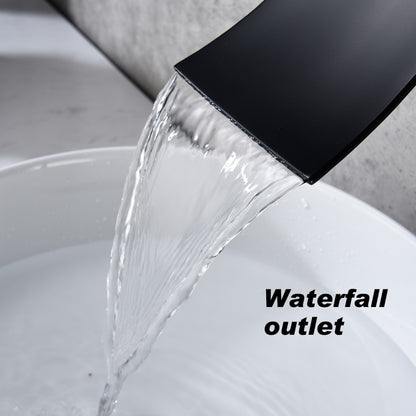Bathroom Waterfall Sink Faucet Matte Black Single Handle Wall Mounted W2287P185541