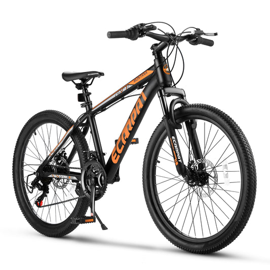 24 Inch Mountain Bike Shimano 21 Speed Dual Disc Brake Front Suspension For Boy Girl Black