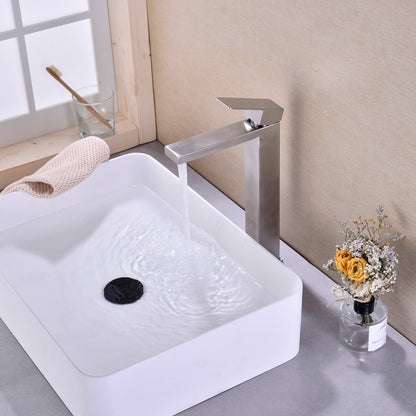 Bathroom Single Hole Vessel Sink Faucet Brushed Nickel Single Handle With Pop-up Drain W928P227407