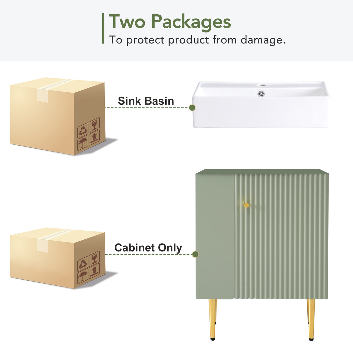 21.6" Bathroom Vanity with Sink, Slim Freestanding Bathroom Vanity Cabinet with Ceramic Sink & Overflow, Gold Metal Legs, Soft Close Door, for Small Bathroom,,Green