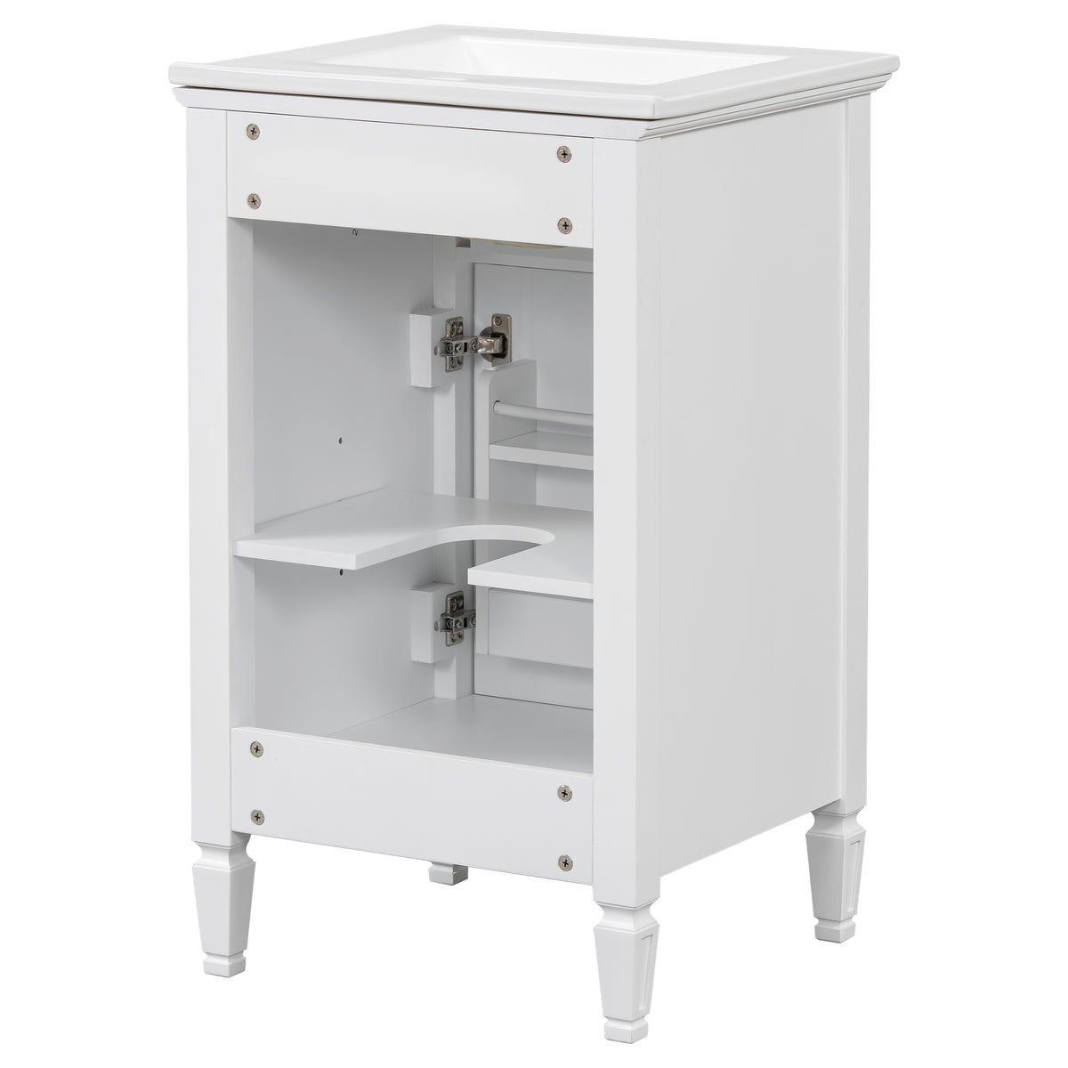 20" Bathroom Vanity with Sink, Small Freestanding Bathroom Vanity Cabinet with Tilt-Out Drawer & Adjustable Shelf, Soft Close Door, Gold Knobs,White
