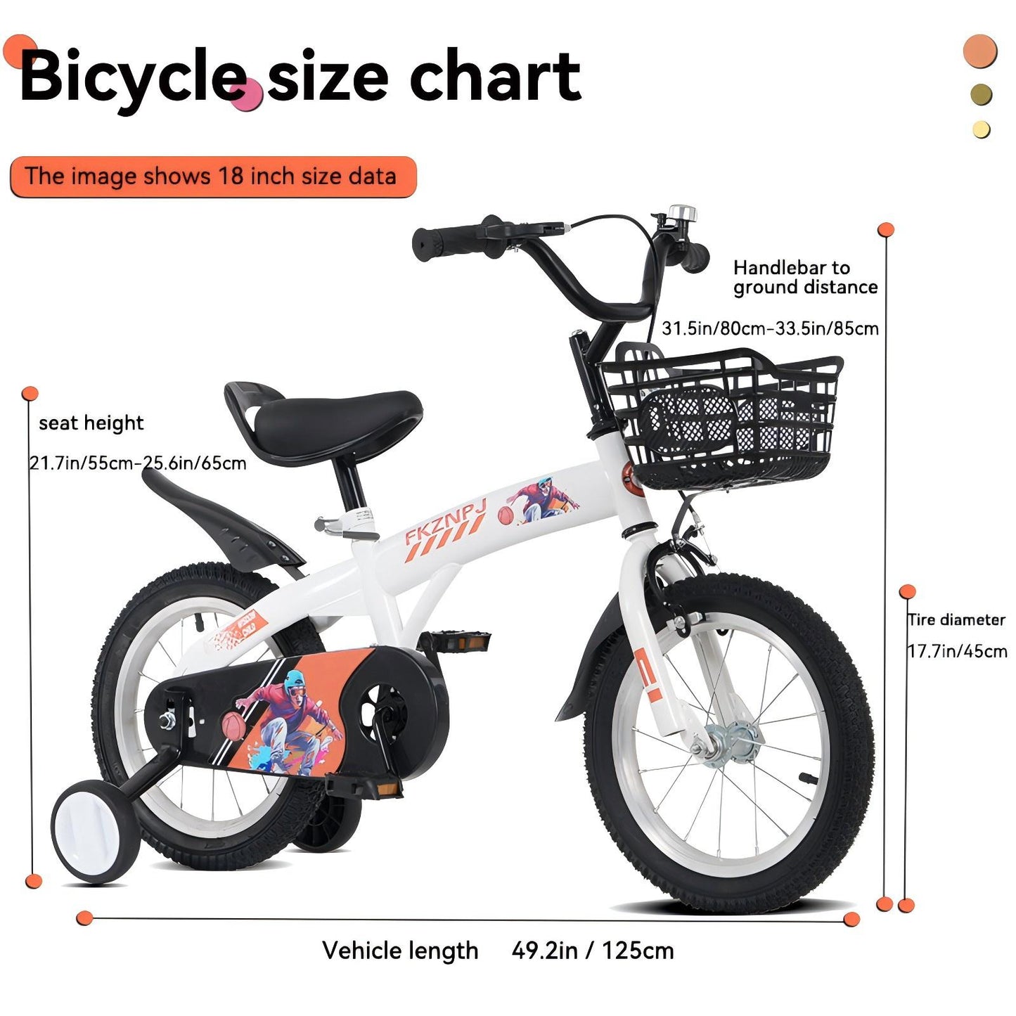 18 inch kids bike with training wheels,stand Adjustable saddle Suitable for boys and girls aged 5-10 years, tall Height 45-57 inch