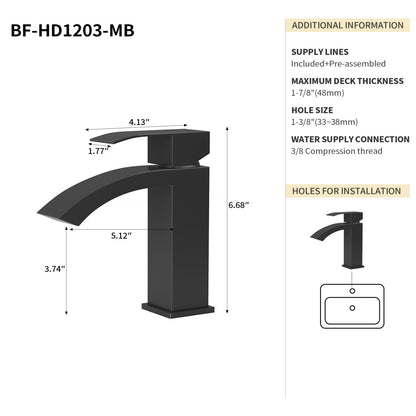 Bathroom Single Hole Sink Waterfall Faucet Matte Black Single Handle B2724P262881