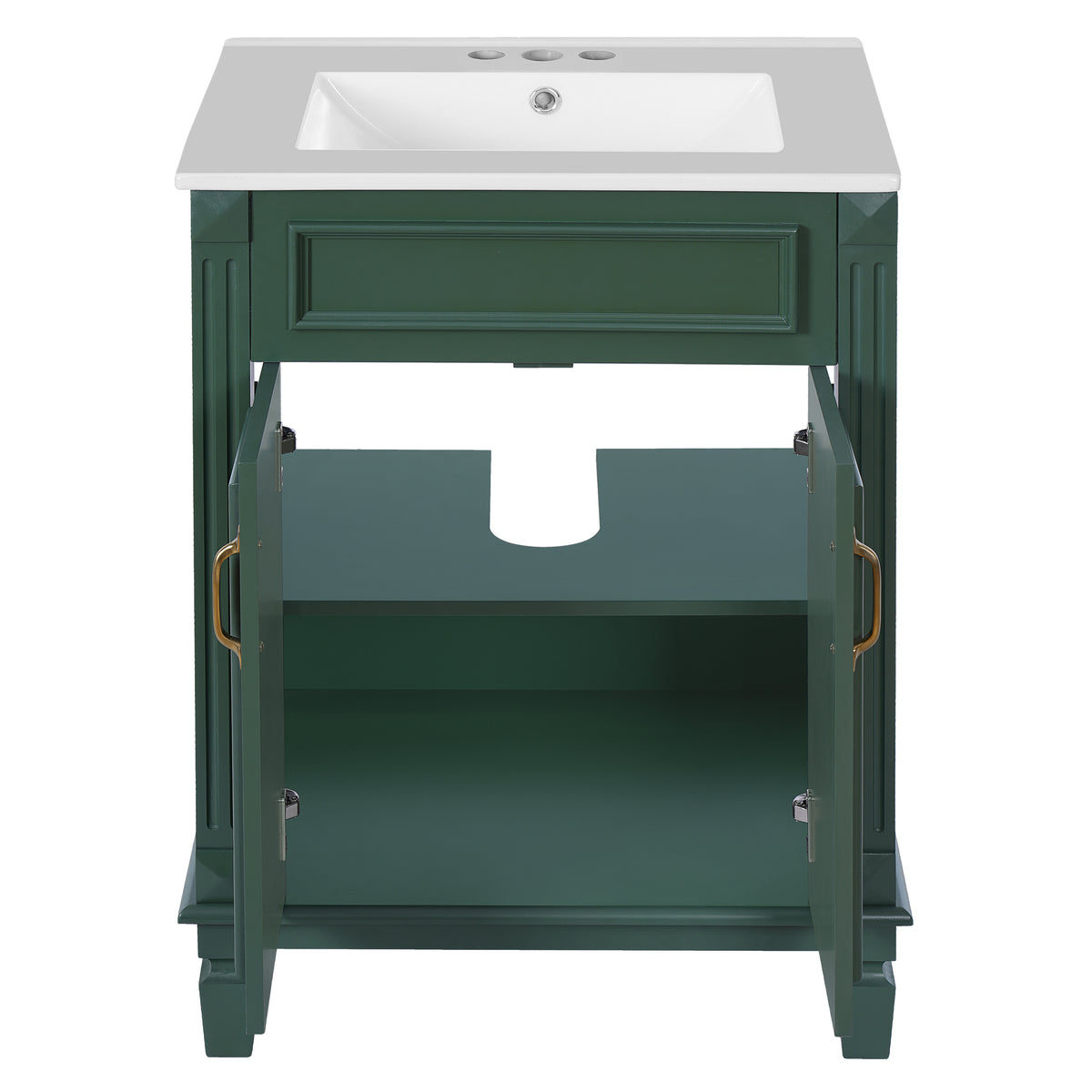 24" Bathroom Vanity with Sink, French Style Bathroom Vanity with Carved Legs & Drawer, Adjustable Shelf, Back Cutout for Plumbing, Soft Close Door,Green