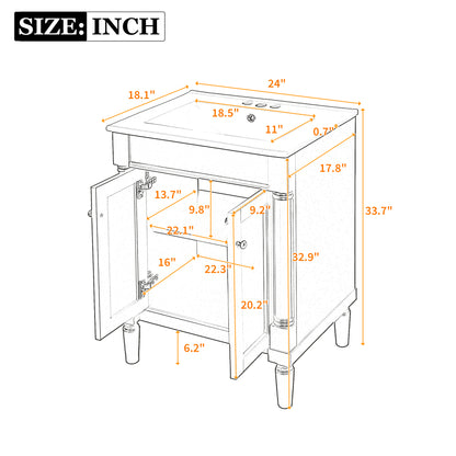 24" Bathroom Vanity with Sink, Modern Bathroom Vanity Cabinet with Enclosed Storage Door, 32mm Faucet Hole Ceramic Basin, Easy Assembly,White
