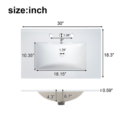 30" Bathroom Vanity with Sink, Modern Bathroom Vanity with Double Door Shelves & U-Shaped Adjustable Shelf, Ceramic Sink with Overflow, Soft Close Door,Acacia Wood