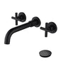 Bathroom Sink Faucet Brushed Matte Black Double Handles Wall Mounted With Pop-up Drain W928P261553