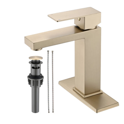 Bathroom Single Hole or Three Hole Sink Faucet Brushed Gold Single Handle With Pop-up Drain W1224P195904