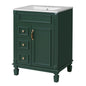 24" Bathroom Vanity with Sink, French Style Bathroom Vanity with 2 Deep Drawers & Adjustable Shelf, Ceramic Sink for 4-Inch Faucet, Soft Close Door,Green