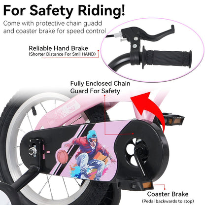 18 inch kids bike with training wheels,stand Adjustable saddle Suitable for boys and girls aged 5-10 years, tall Height 45-57 inch