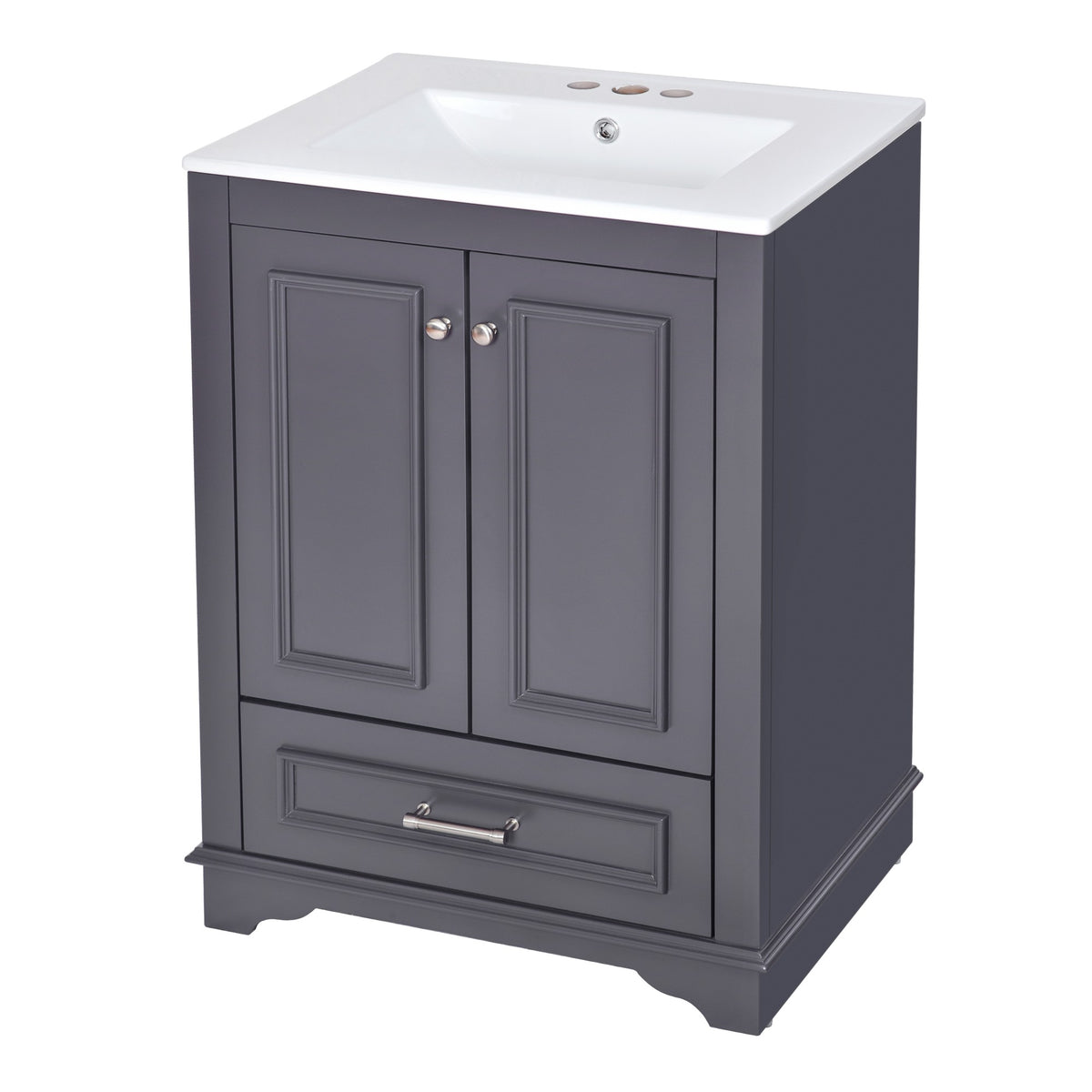 24" Bathroom Vanity with Sink, Modern Bathroom Vanity with White Ceramic Sink & Drawer, 3-Level Adjustable Shelf, Solid Wood Frame, for Small Bathroom,Blue Grey